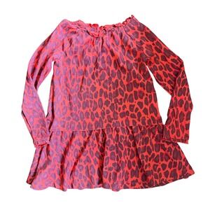 Kate Spade Leopard Print Girls Peplum Dress Red Viscose Blend 4Y